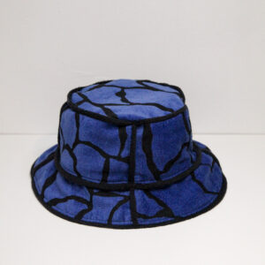 Velvet bucket hat with black and blue pattern