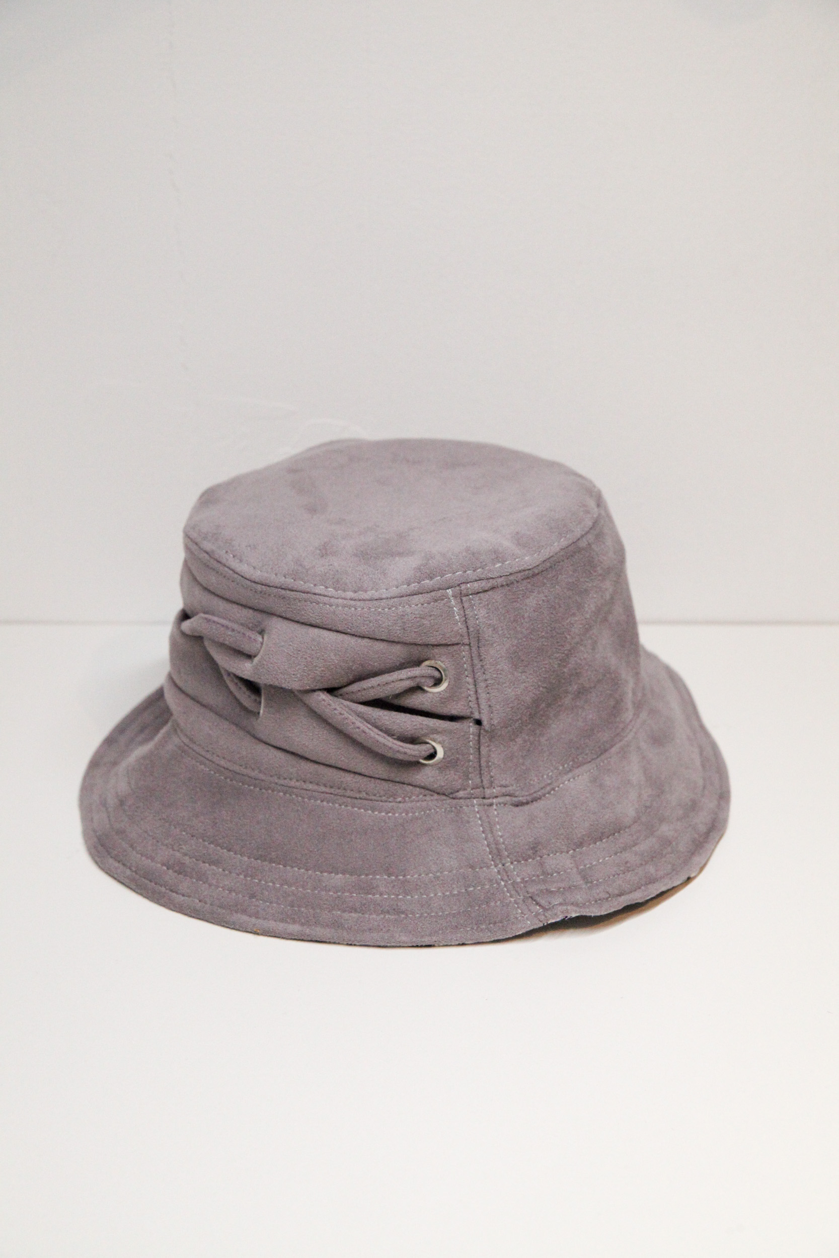 Dark beige velvet bucket hat with decorative braid