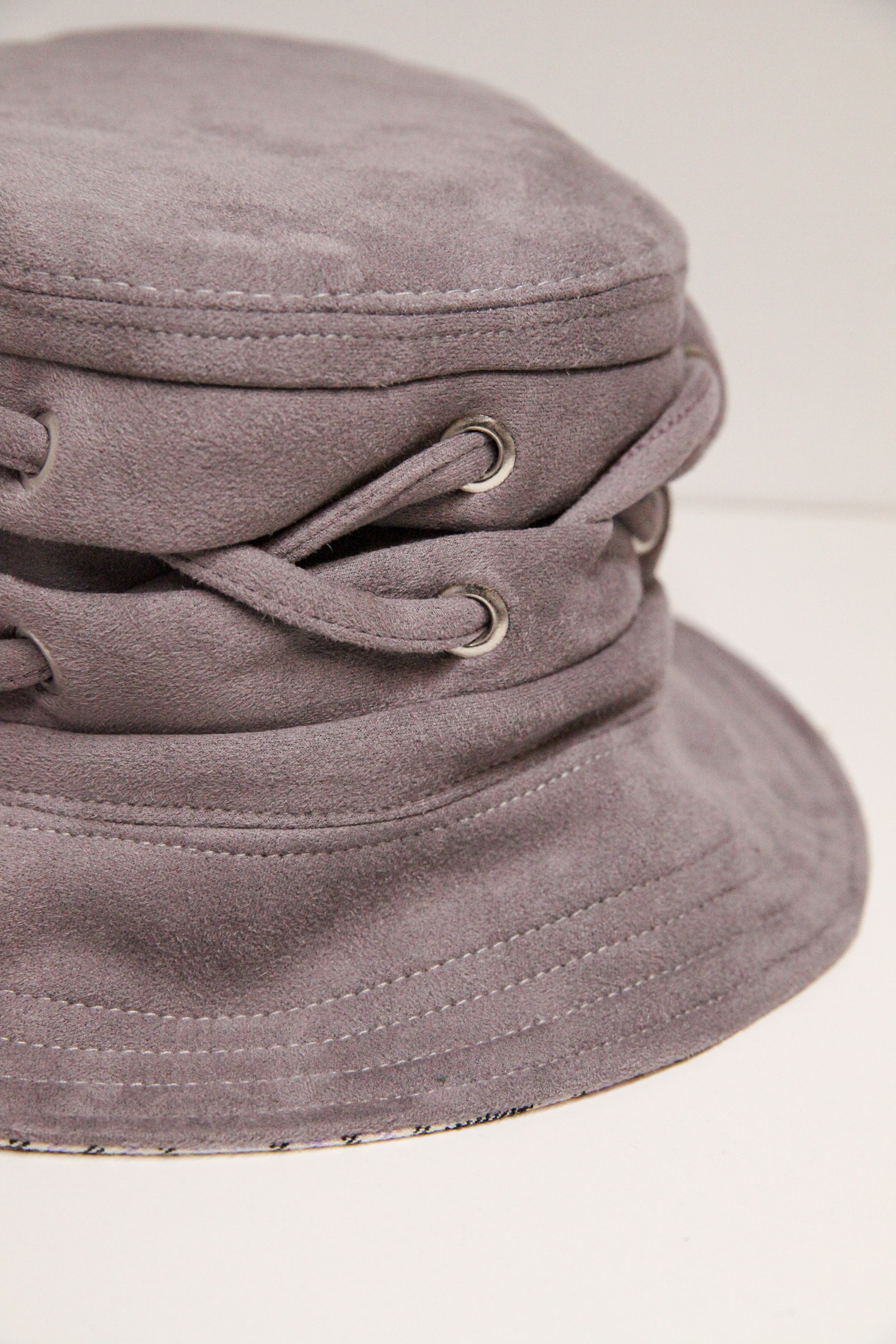 Dark beige velvet bucket hat with decorative braid