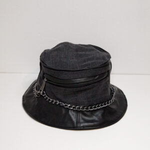 Black and grey bucket hat with zip pocket