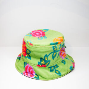 Velvet bucket hat green with flower pattern