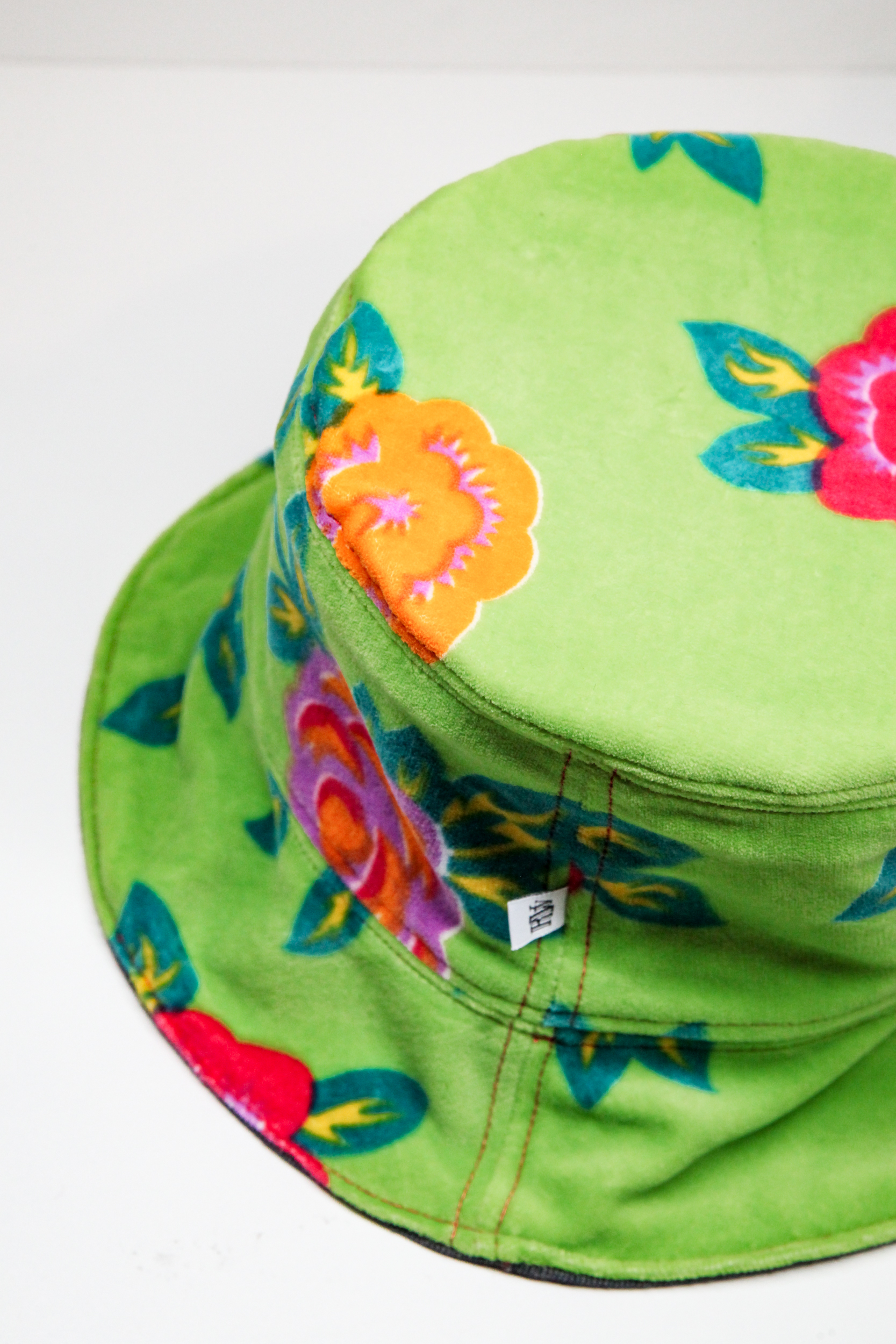 Light green velvet bucket hat with flower pattern spring