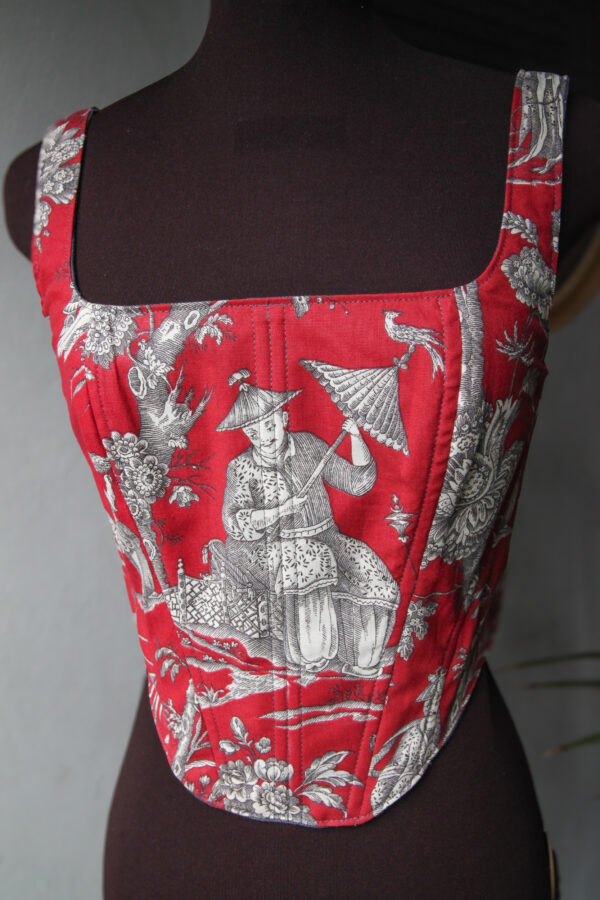 Dark red/ burgundy corset top with vintage Chinese print