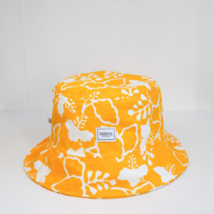 Bucket hat white and yellow floral pattern terry fabric