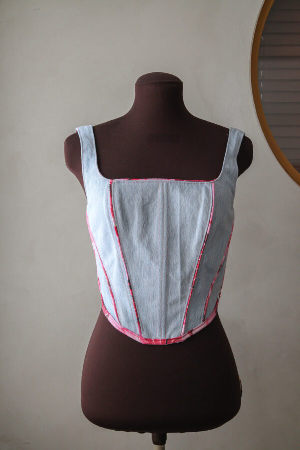 Denim corset top with glitter details