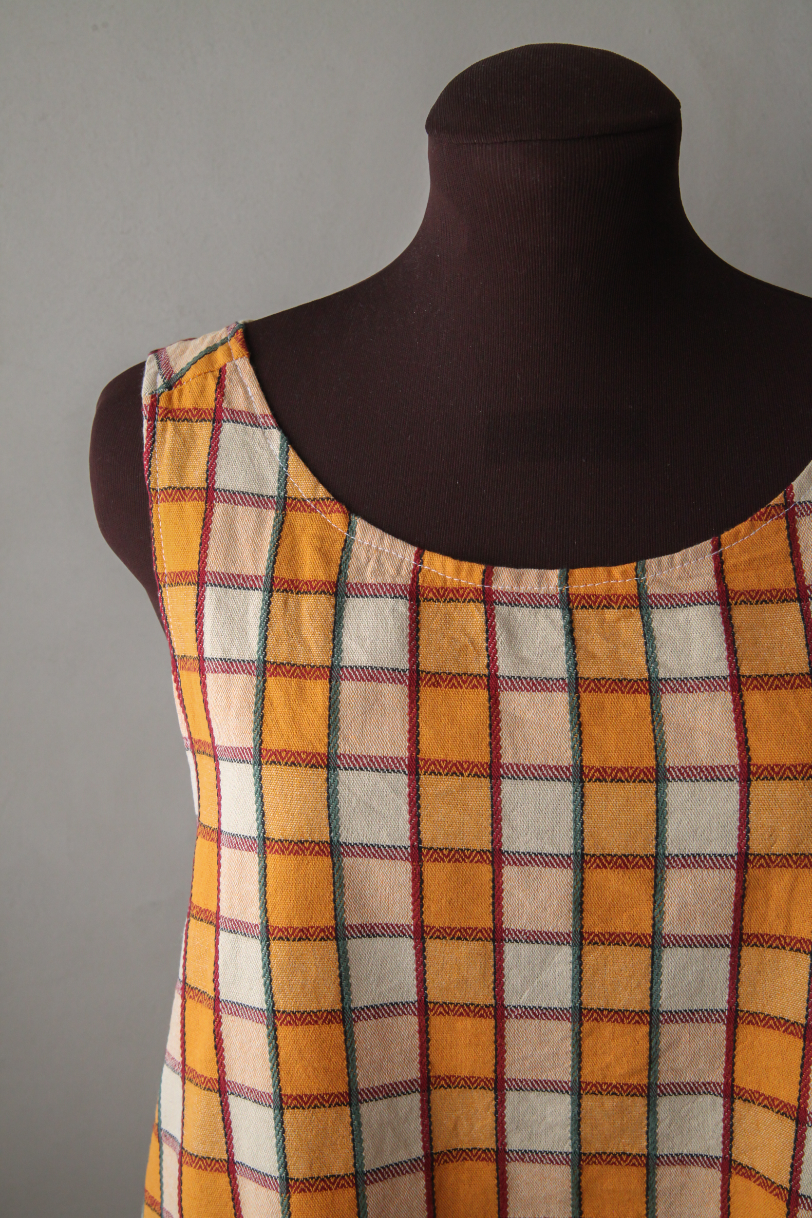 Cottage everyday dress apron sustainable yellow check