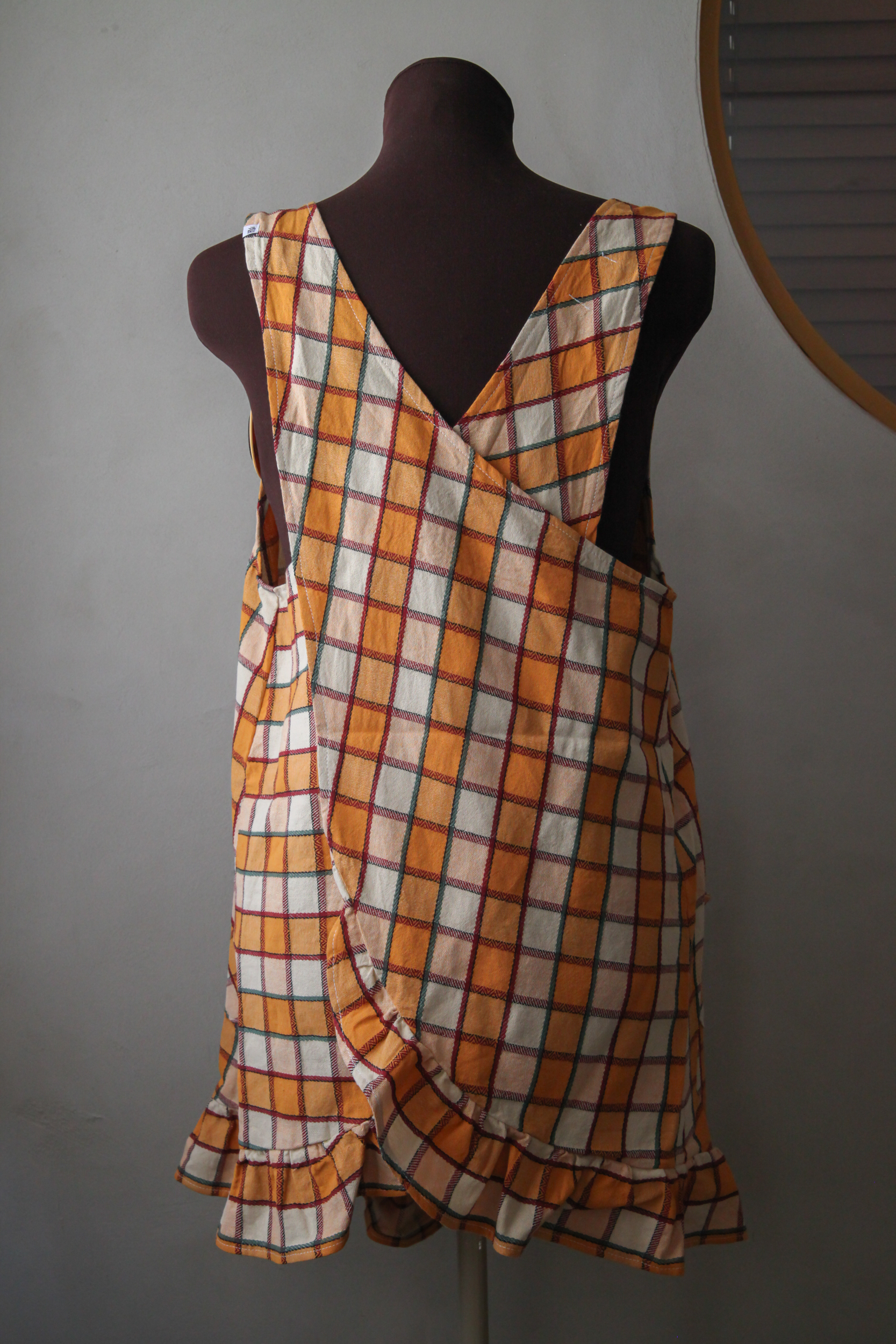 Cottage everyday dress apron sustainable yellow check