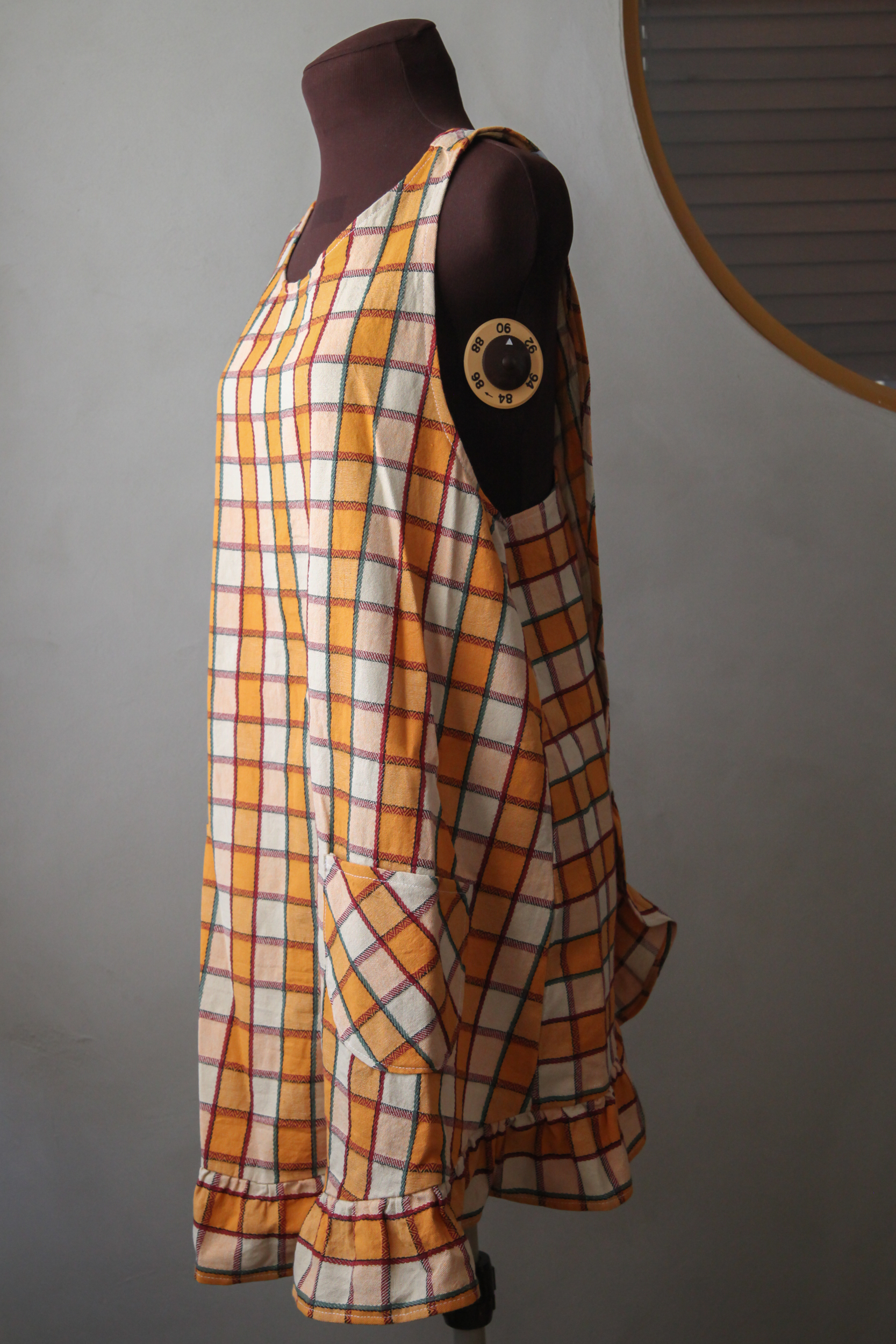 Cottage everyday dress apron sustainable yellow check