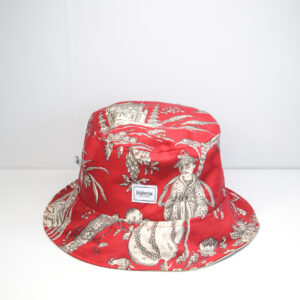 Bucket hat vintage Chinese red and beige pattern print