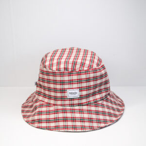 Bucket hat red, green and beige check pattern