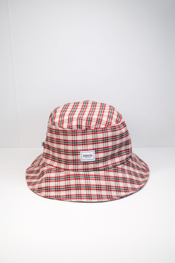 Bucket hat red, green and beige check pattern