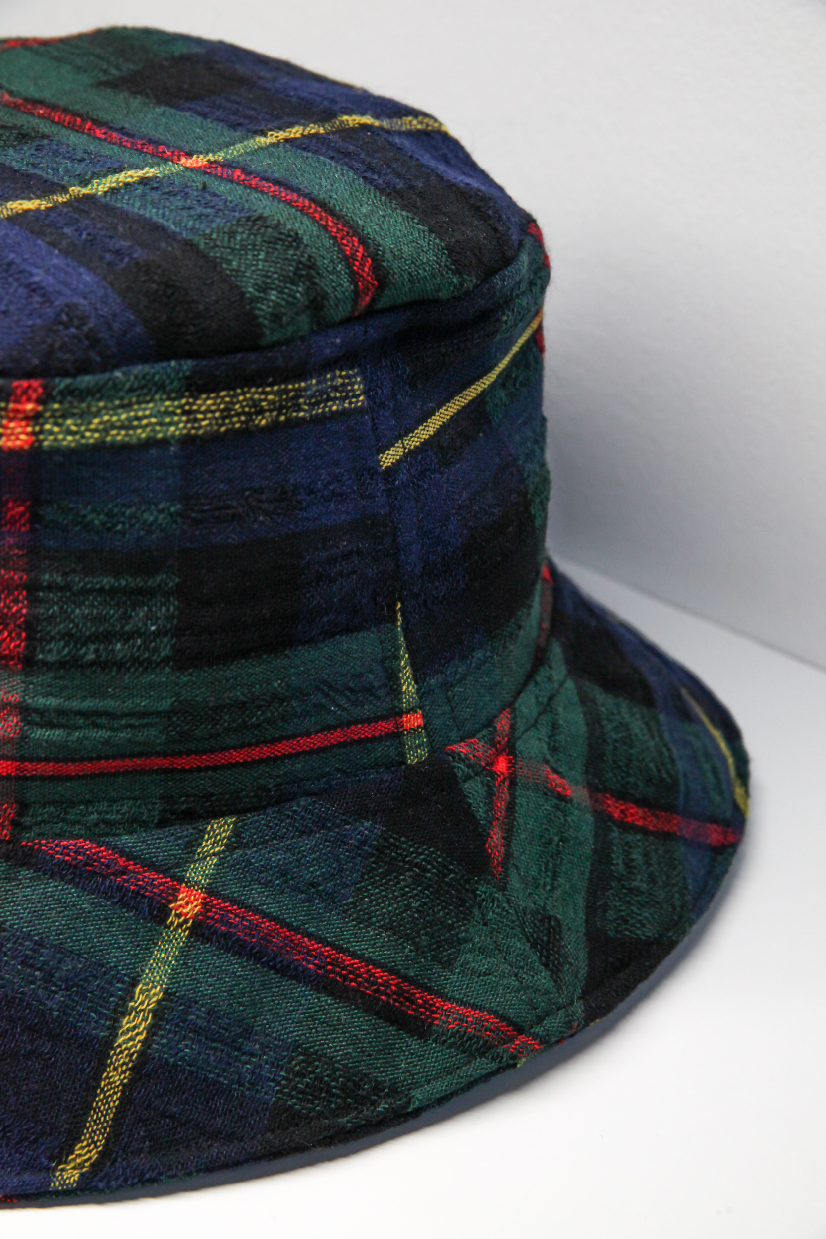 Spring bucket hat scotish checked pattern prin, blue green, black