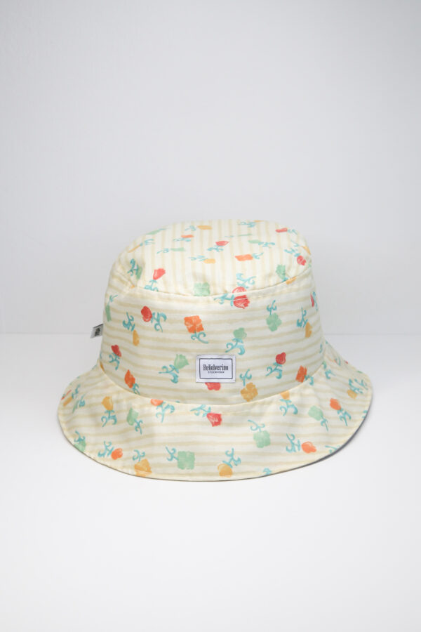 Bucket hat striped pattern with summer flowers