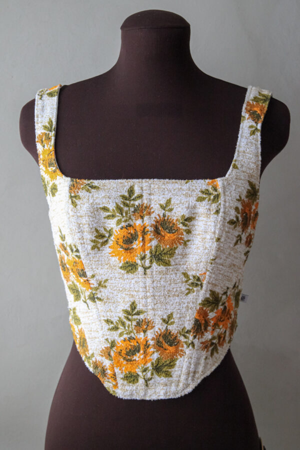 Terry corset top with sunflowers print