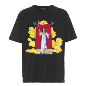 Eco certified t-shirt with big print with Justice inspired by tarot